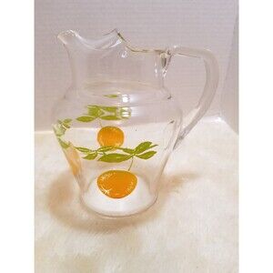 Vintage 1950’s Hand Painted Oranges on Glass Pitcher